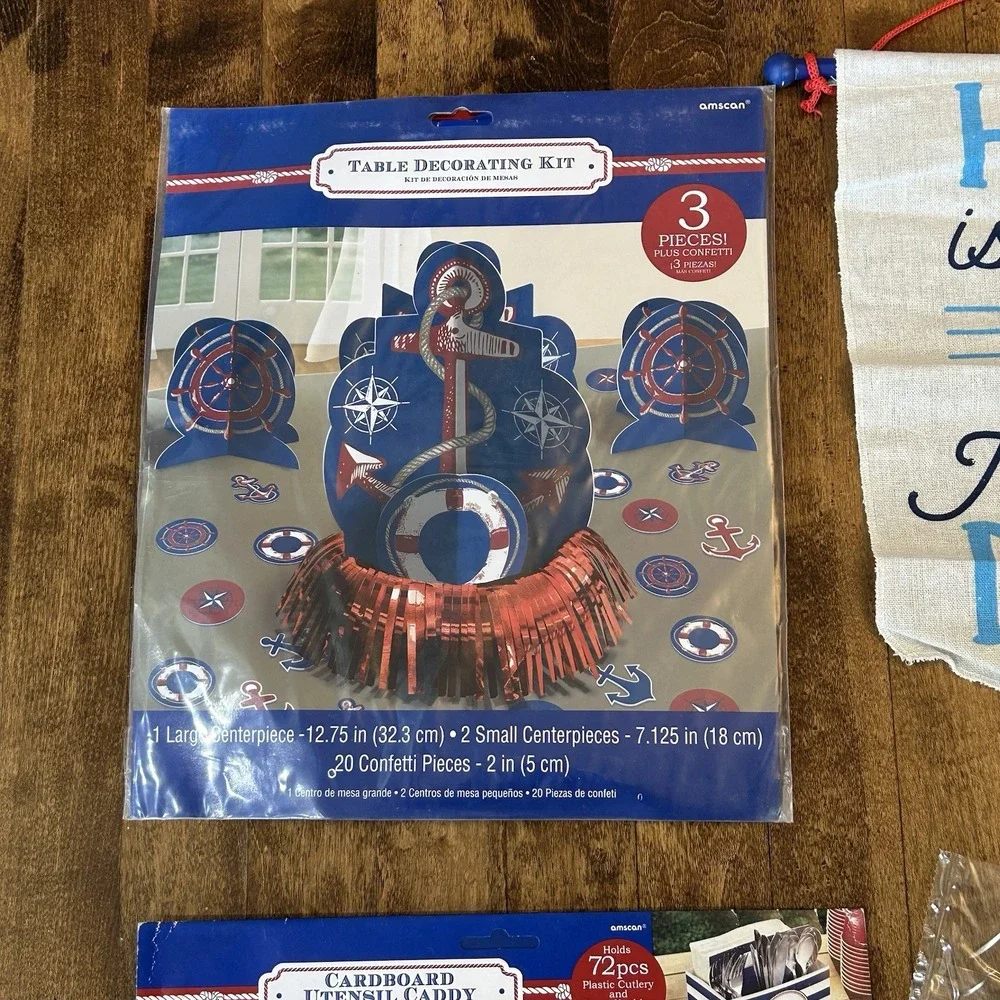 Nautical Anchor Party Decorations Lot Amscan Centerpiece Utensil Caddy Confetti